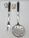 Silver stainless steel black handle soup spoons and rice spoons with labels, high-quality shiny spatulas and rice spoons, hotel and restaurant kitchenware Application Scenario